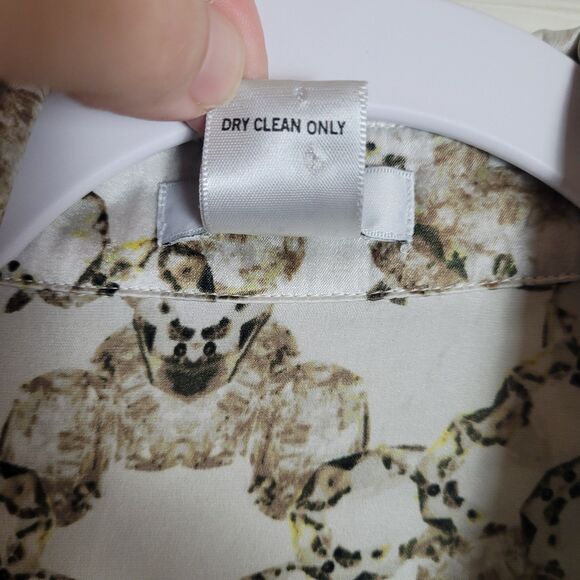 Cache Silk Button Down Shirt Women's Size Medium White Tan Old Money Equestrian - Picture 9 of 11